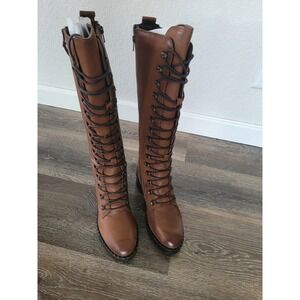 Vintage Foundry Co. Women's Henrietta Tall Boot Combat Boots Brown Snake Skin 7